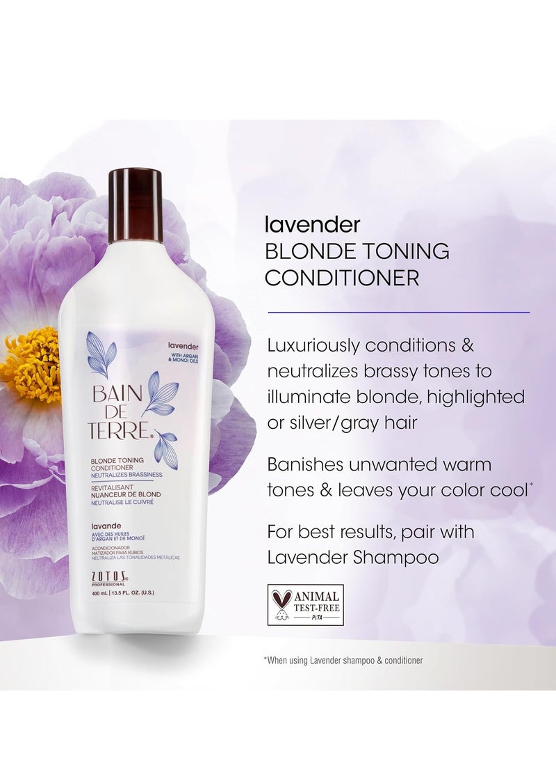 Bain de Terre Lavender Blonde Toning Conditioner, Neutralize Brassy Tones for Cool Blonde, Highlighted or Gray Hair, with Argan & Monoi Oils, Paraben-Free, Vegan,13.5 Fl Oz