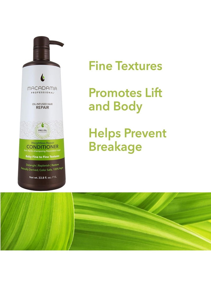 Macadamia Professional Hair Care Sulfate & Paraben Free Natural Organic Cruelty-Free Vegan Hair Products Weightless Repair Hair Conditioner, Green, Conditioner, 33.8 Fl Oz