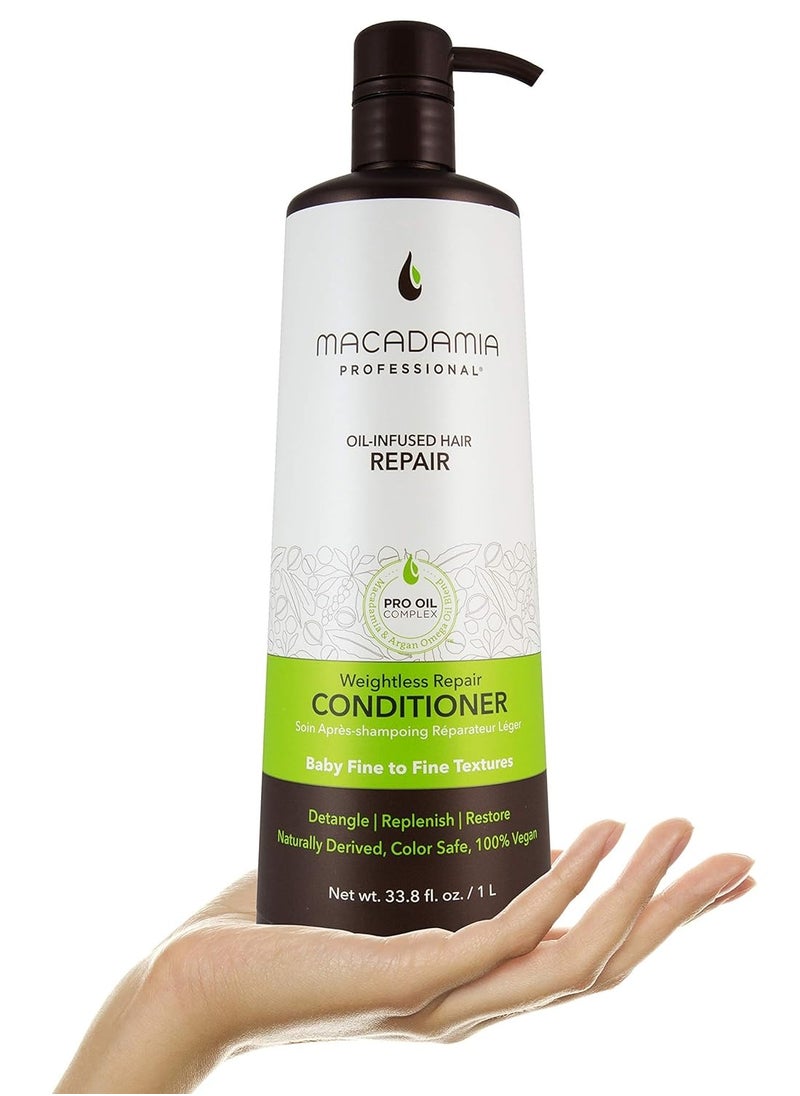 Macadamia Professional Hair Care Sulfate & Paraben Free Natural Organic Cruelty-Free Vegan Hair Products Weightless Repair Hair Conditioner, Green, Conditioner, 33.8 Fl Oz