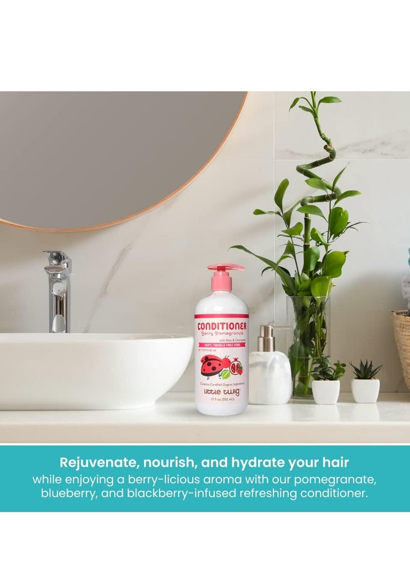 Little Twig Detangling Conditioner, Natural Conditioner with Plant Derived Formula, Hair Conditioner with Essential Oils and Extracts, Suitable for Whole Family, Berry Pomegranate, 17 fl oz.