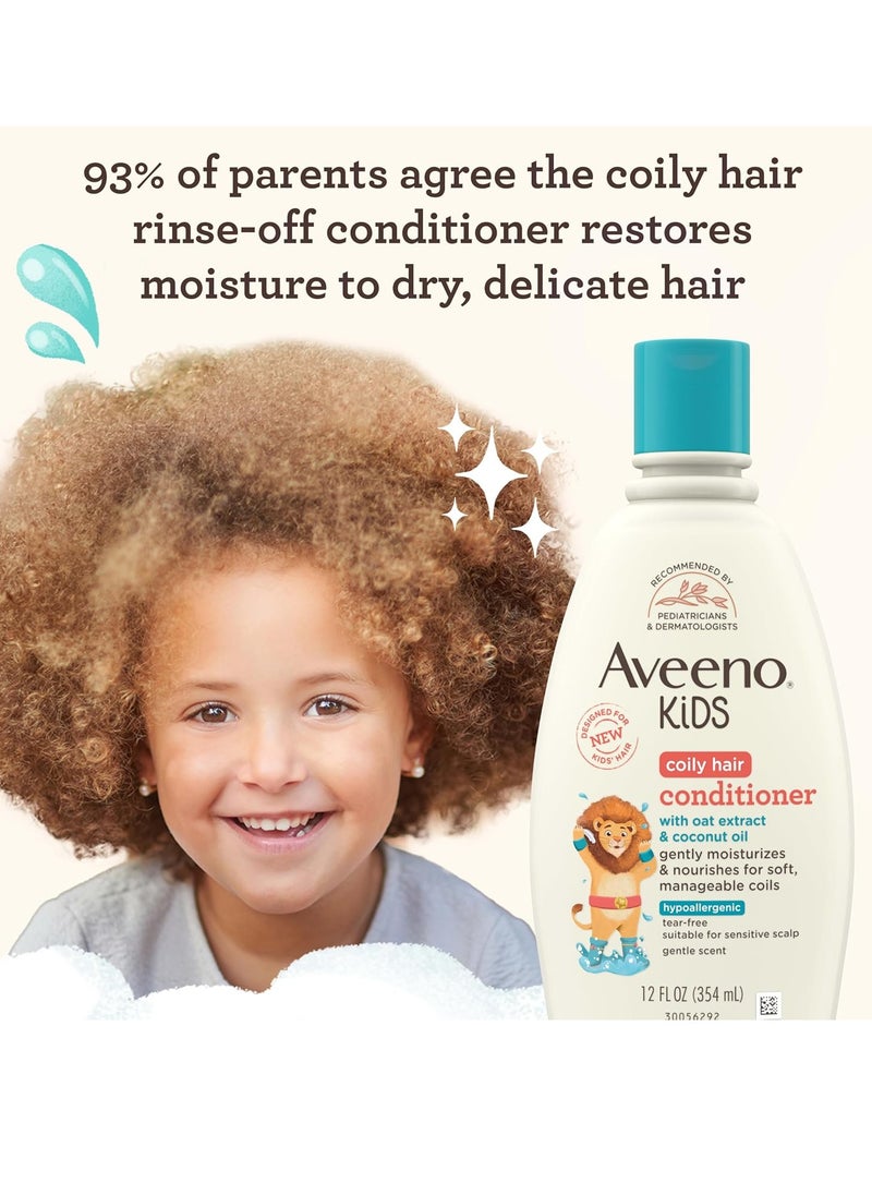 Aveeno Kids Coily Hair Conditioner with Oat Extract & Coconut Oil, Coily Hair Conditioner for Toddlers Detangles & Moisturizes Coils for Healthy-Looking Hair, Hypoallergenic, 12 fl. Oz