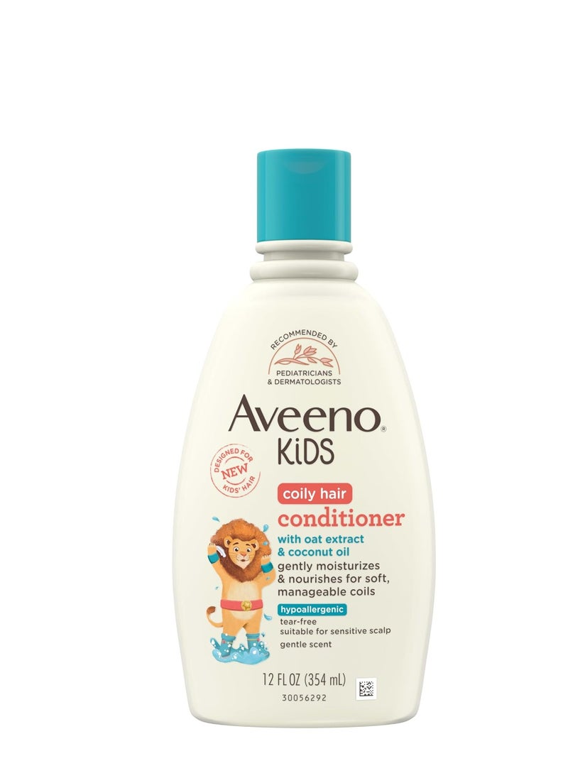 Aveeno Kids Coily Hair Conditioner with Oat Extract & Coconut Oil, Coily Hair Conditioner for Toddlers Detangles & Moisturizes Coils for Healthy-Looking Hair, Hypoallergenic, 12 fl. Oz