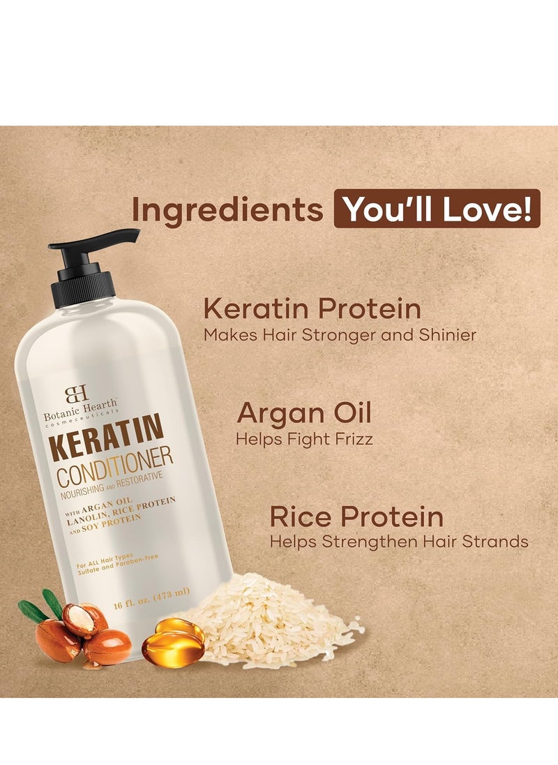 Botanic Hearth Keratin Conditioner with Argan Oil - Sulfate-Free Hair Treatment for All Hair Types, Normal, Dry or Damaged, Color Treated - 16 fl oz