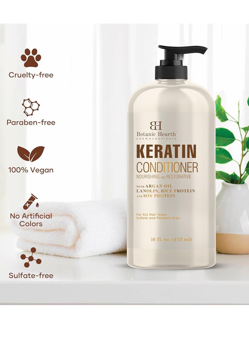 Botanic Hearth Keratin Conditioner with Argan Oil - Sulfate-Free Hair Treatment for All Hair Types, Normal, Dry or Damaged, Color Treated - 16 fl oz