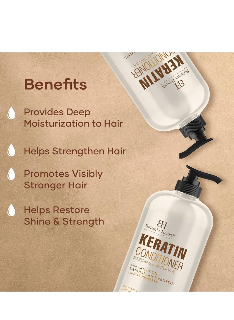 Botanic Hearth Keratin Conditioner with Argan Oil - Sulfate-Free Hair Treatment for All Hair Types, Normal, Dry or Damaged, Color Treated - 16 fl oz
