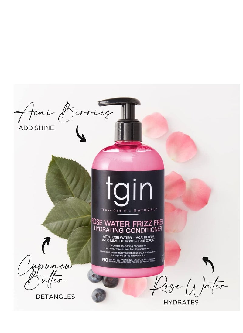 tgin Rose Water Frizz-Free Hydrating Conditioner, for Curly, Coily and Wavy Hair, with Rose Water and Acai Berry, Moisturizes Low Porosity Hair, 13 oz
