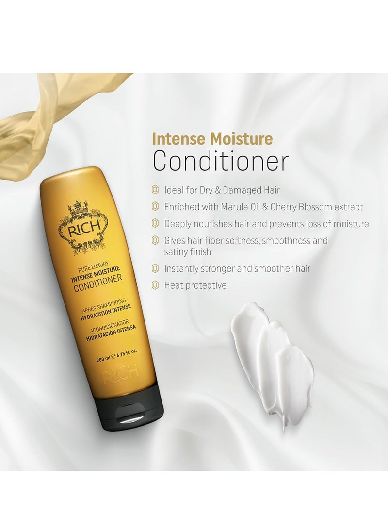 RICH Moisture Conditioner for Damaged & Dry Hair - Moisturizing & Smoothing, Anti-frizz, Prevents Split Ends - Marula Oil & Cherry Blossom Extract - 6.75 oz