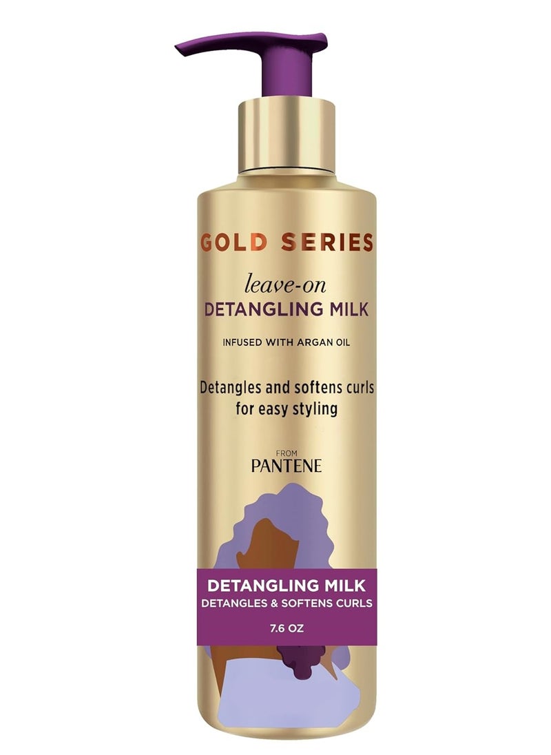 Pantene Gold Series Detangling Milk Hair Treatment for Curly Hair, Natural and Textured Hair, 7.6 Fl Oz Leave-On Hair Detangler Infused with Rich Argan Oil, Dye and Sulfate Free Formula