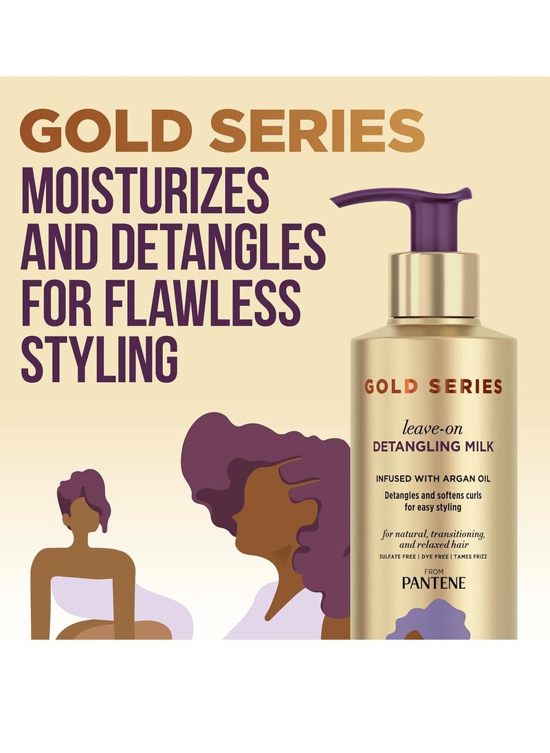 Pantene Gold Series Detangling Milk Hair Treatment for Curly Hair, Natural and Textured Hair, 7.6 Fl Oz Leave-On Hair Detangler Infused with Rich Argan Oil, Dye and Sulfate Free Formula