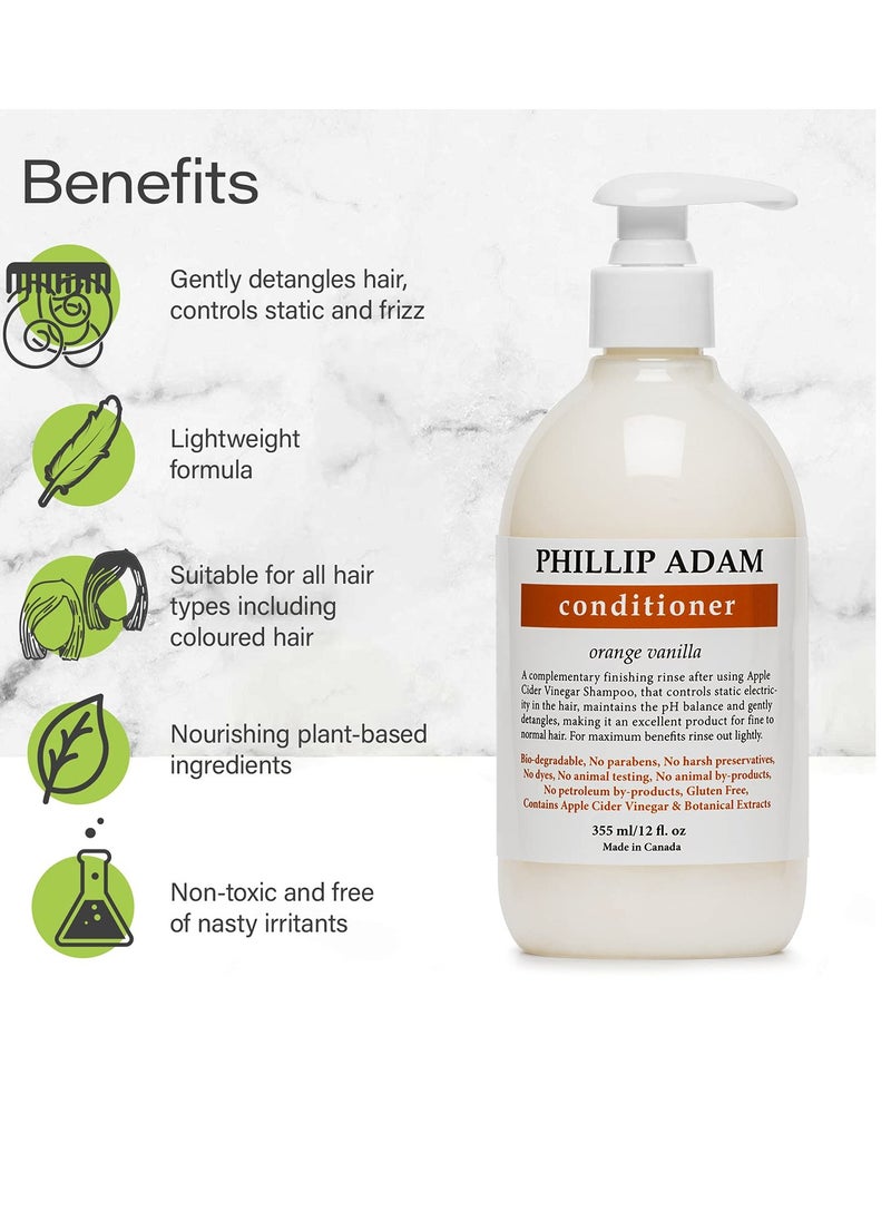 Phillip Adam Orange Vanilla Conditioner for Smooth and Shiny Hair - No Harsh Chemicals - Safe for Color Treated Hair - Delicious Natural Scent - 12 Ounce