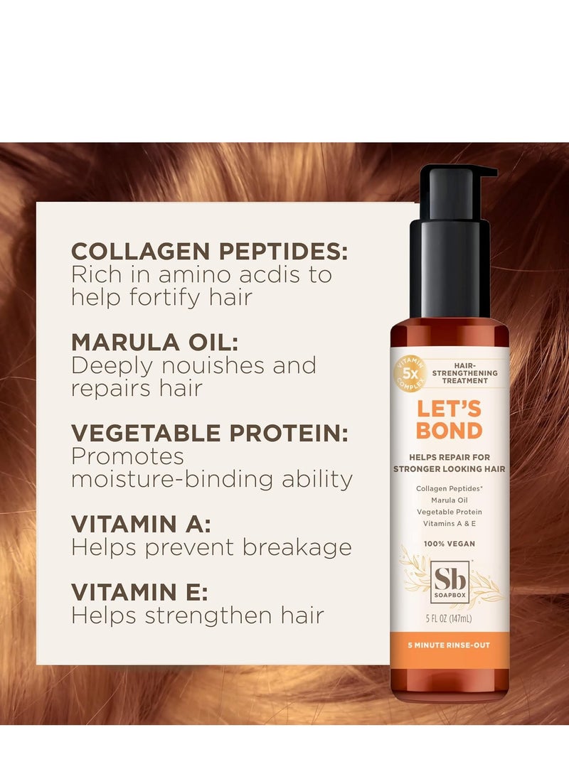 Soapbox Let's Bond Hair Treatment with Collagen Peptides - Repair Damaged Hair, Prevent Breakage, Nourish & Strengthen Fine, Frizzy Hair, Paraben Free & Color Safe, 5oz
