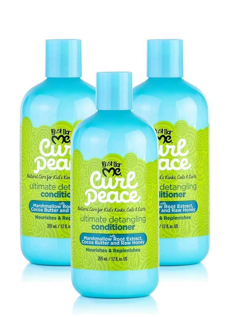 Just For Me Curl Peace Ultimate Detangling Conditioner (3 Pack) - Nourishes & Replenishes, Contains Marshmallow Root Extract, Cocoa Butter & Raw Honey, Sulfate Free, No Animal Testing, 12 oz