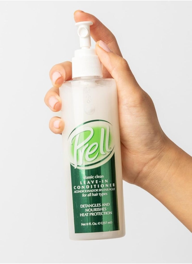 Prell Classic Clean Leave-in Conditioner, Detangles and Nourishes Heat Protection 8 fl. oz for All hair Types.