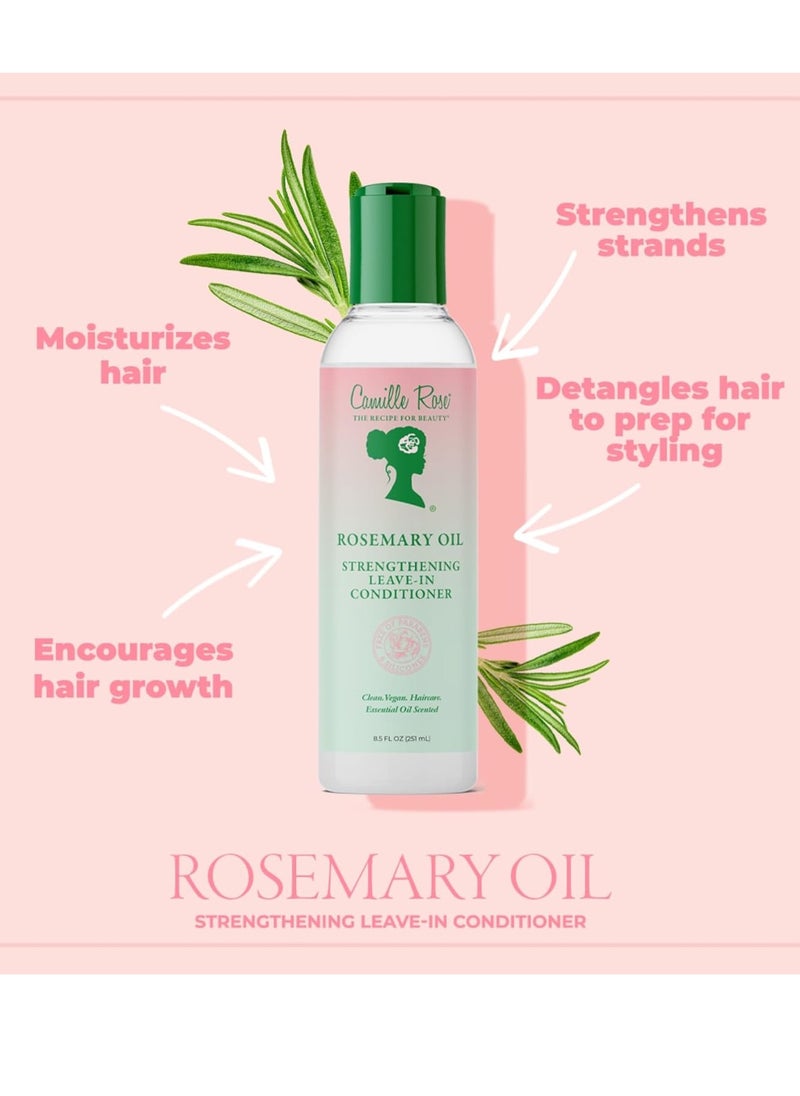 Camille Rose Rosemary Oil Strengthening Leave-In Conditioner, with Castor, Peppermint & Rosemary Oils to Encourage Hair Growth, Detangle & Moisturize, 8 fl oz