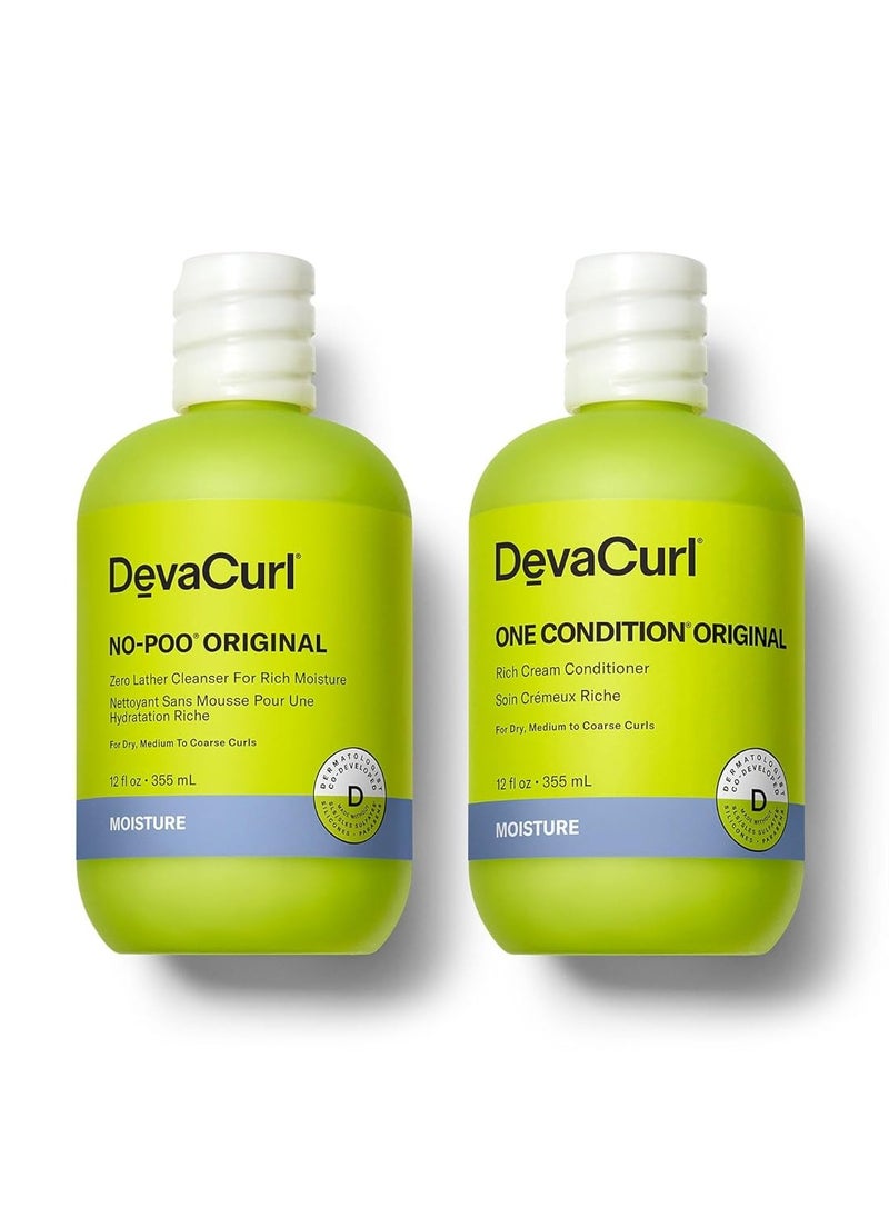 DevaCurl No-Poo Original Zero Lather Cleanser and One Condition Original Rich Cream Conditioner, 12 fl oz | Bundle