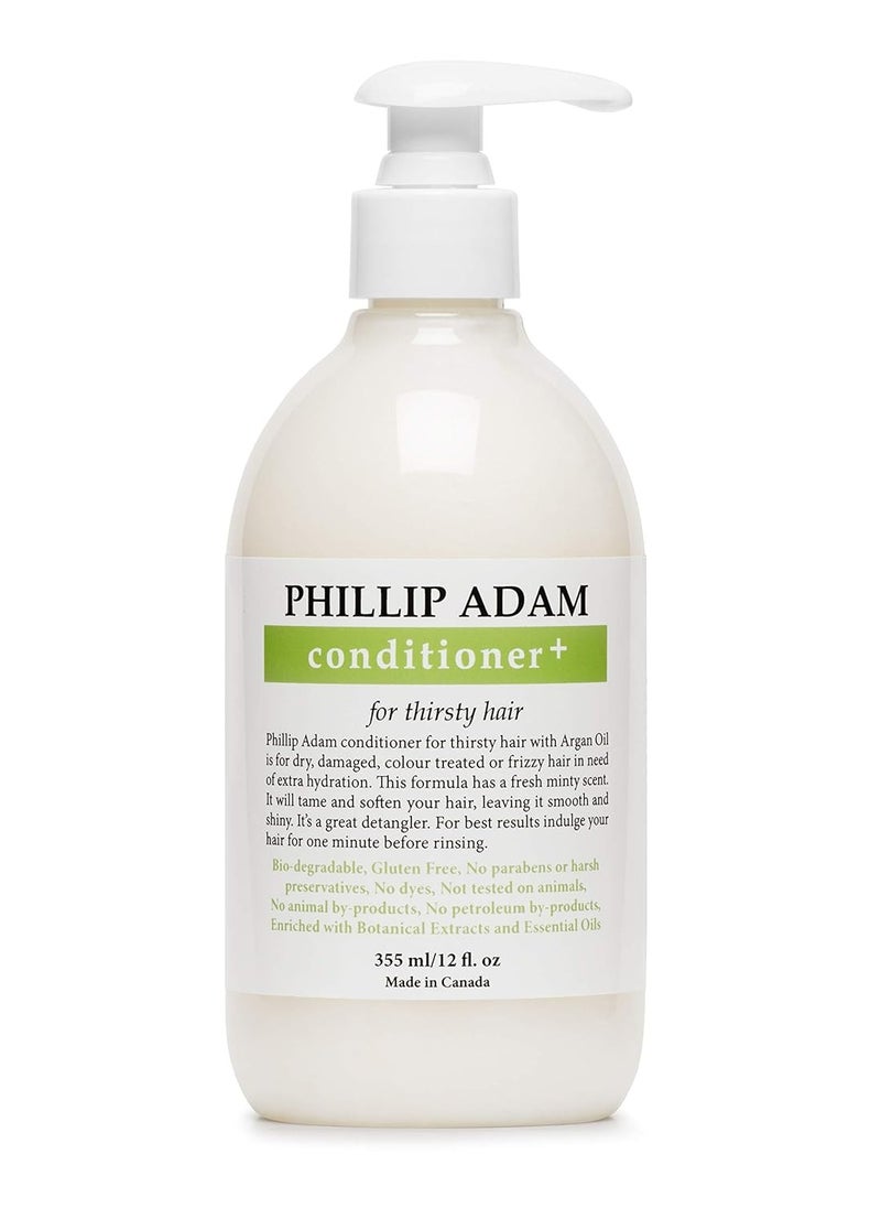 Phillip Adam Thirsty Hair Conditioner + for Dry or Damaged Hair - Infused With Argan Oil, Moringa Seed Oil and Macadamia Oil - Paraben Free, Vegan - 12 Fl Oz