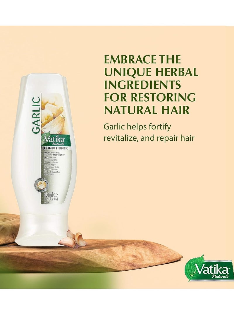 Dabur Vatika Naturals Conditioner, Natural Moisturizing Hair Conditioner for Women with All Hair Types - Long, Curly, Dry, or Color-Treated Hair - Scalp Hydrating Moisturizer (400ml Bottle, Garlic)