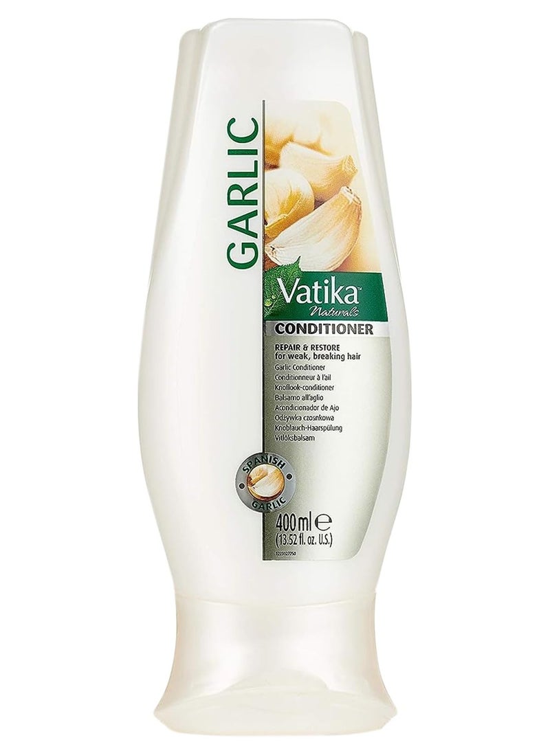 Dabur Vatika Naturals Conditioner, Natural Moisturizing Hair Conditioner for Women with All Hair Types - Long, Curly, Dry, or Color-Treated Hair - Scalp Hydrating Moisturizer (400ml Bottle, Garlic)