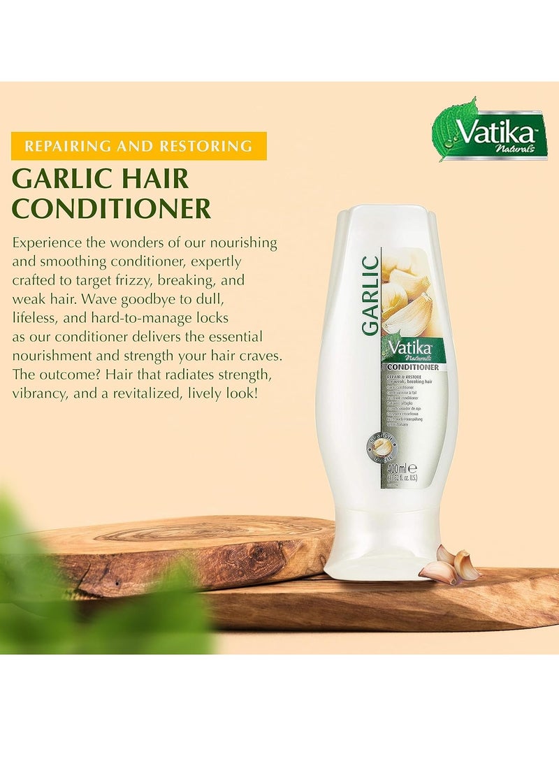 Dabur Vatika Naturals Conditioner, Natural Moisturizing Hair Conditioner for Women with All Hair Types - Long, Curly, Dry, or Color-Treated Hair - Scalp Hydrating Moisturizer (400ml Bottle, Garlic)