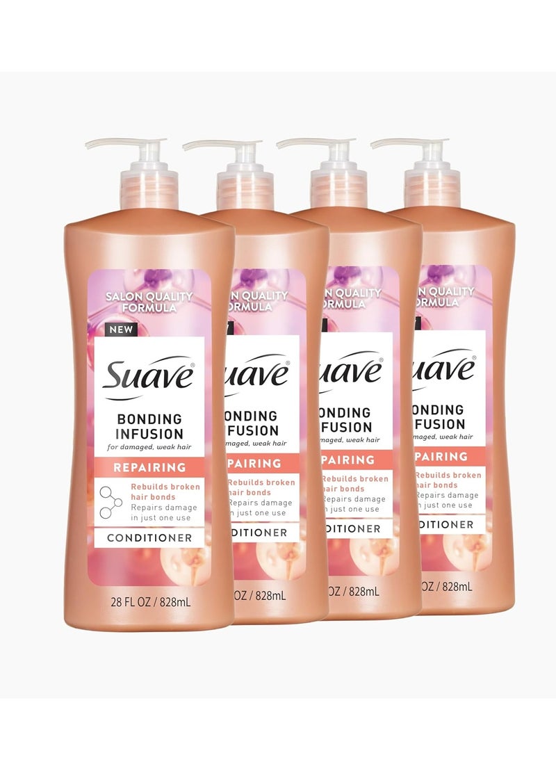 Suave Bonding Infusion Repairing Conditioner, Infused with Bonding Complex, Restorative for Weak or Damaged Hair, 28oz Pump, 4 Pack