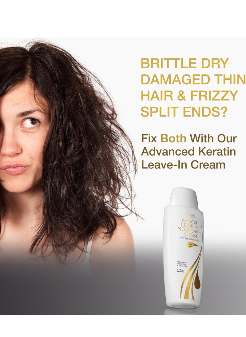 Vitamins Keratin Leave In Conditioner Moisturizer - Thin to Normal Hair Care Moisturizing Hydrating Detangler Cream for Dry Damaged Hair
