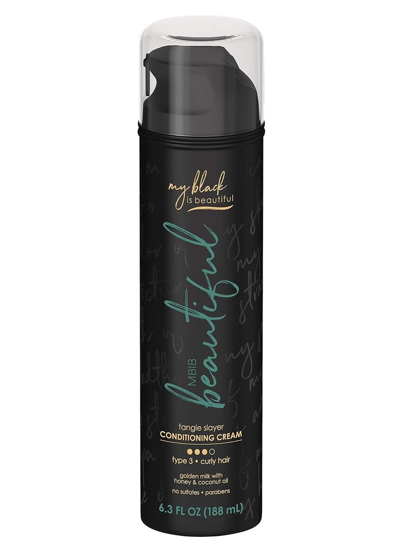 My Black is Beautiful Leave In Conditioner, Type 3 Tangle Slayer, Sulfate Free Conditioning Cream, for Curly Hair with Coconut Oil, Honey and Turmeric, 6.3 fl oz