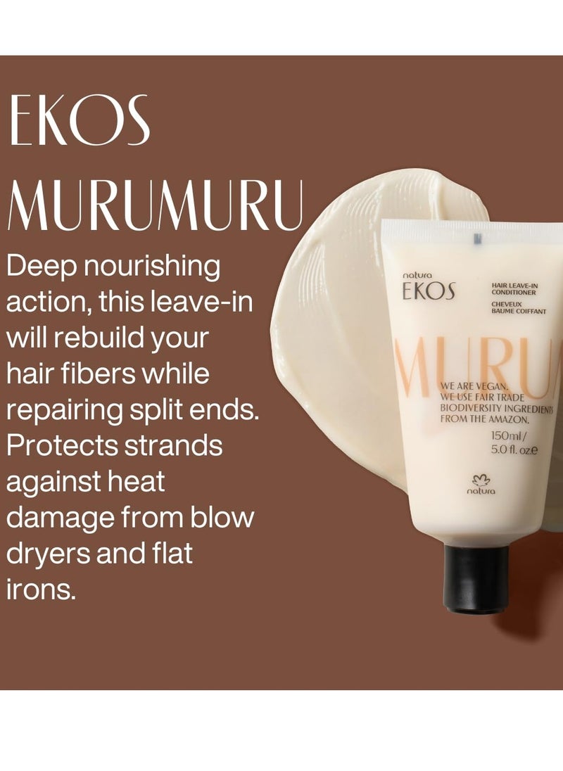 natura Ekos Murumuru Anti-Damage Leave-In 5 fl oz (150ml) - Reconstructs Hair Fiber, Reduces Frizz, Detangles, and Repairs Split Ends, Vegan, Not Tested On Animals, Unisex, For Frizzy Hair