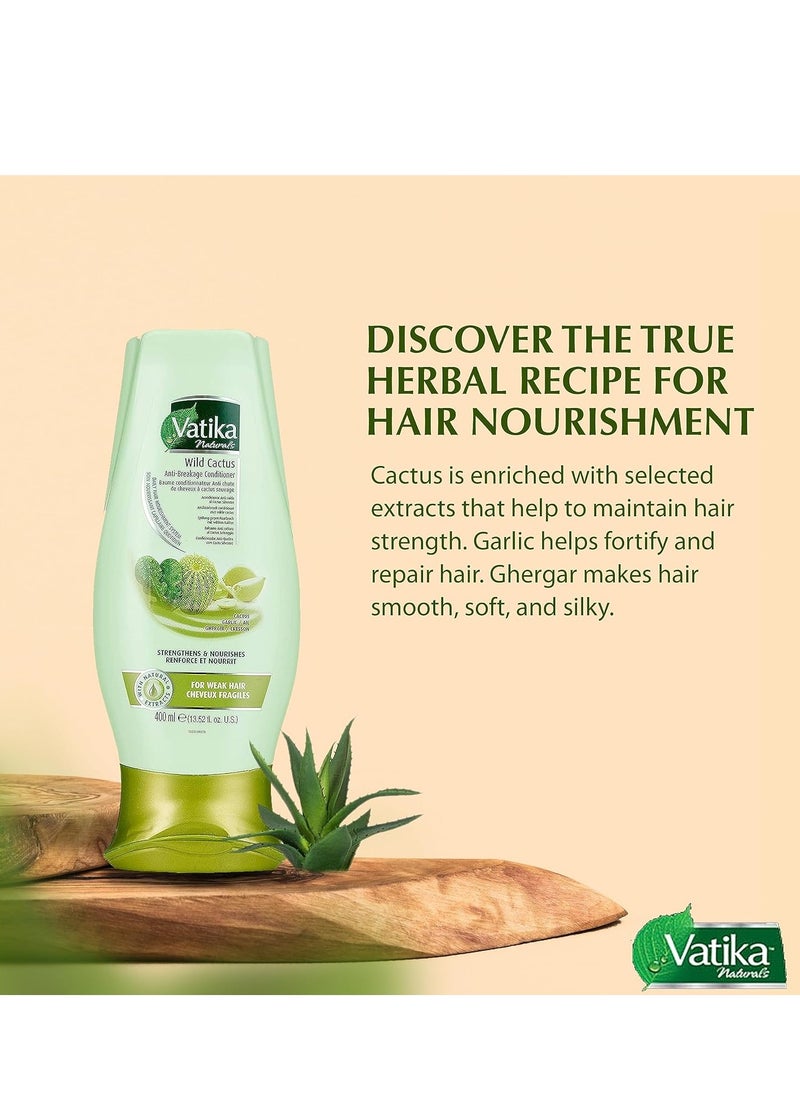 Dabur Vatika Naturals Conditioner, Natural Moisturizing Hair Conditioner for Women w/All Hair Types - Long, Curly, Dry, or Color-Treated Hair - Scalp Hydrating Moisturizer (400ml Bottle, Wild Cactus)