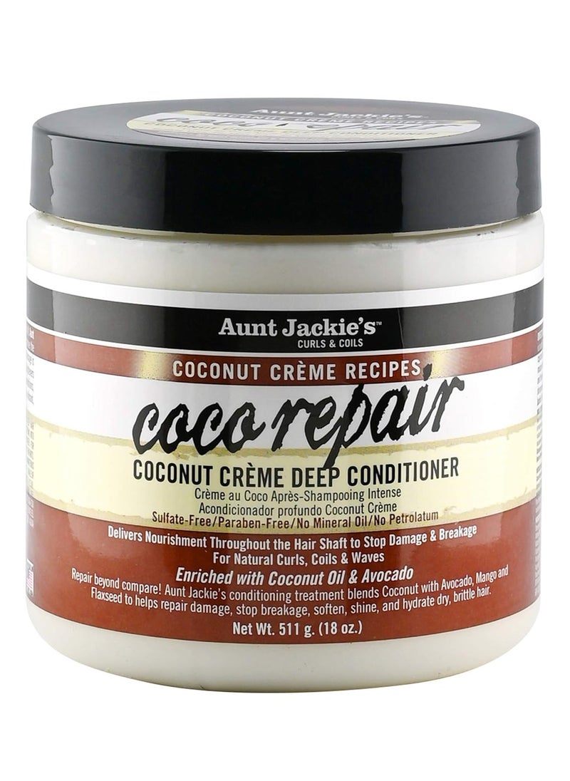 Aunt Jackie's Coconut Crème Recipes Coco Repair Deep Hair Conditioner, Delivers Nourishment, Stops Damage, Breakage for Natural Curls - 511 g / 18 oz