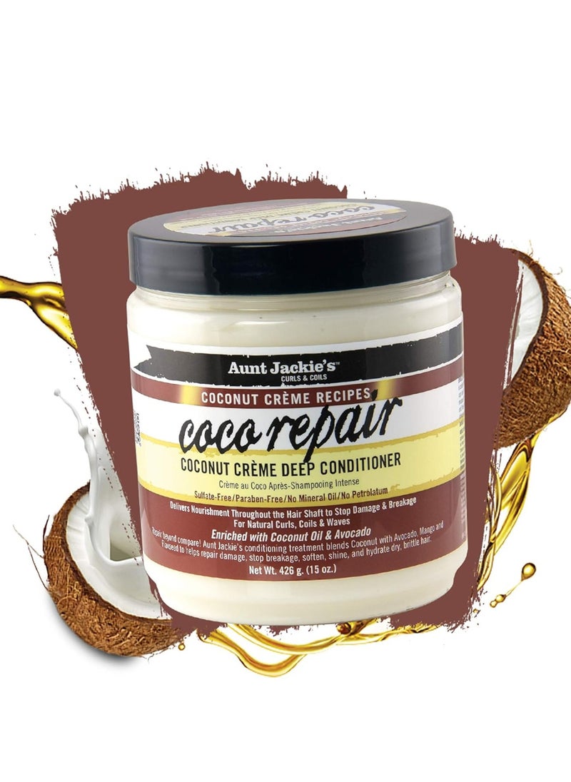 Aunt Jackie's Coconut Crème Recipes Coco Repair Deep Hair Conditioner, Delivers Nourishment, Stops Damage, Breakage for Natural Curls - 511 g / 18 oz
