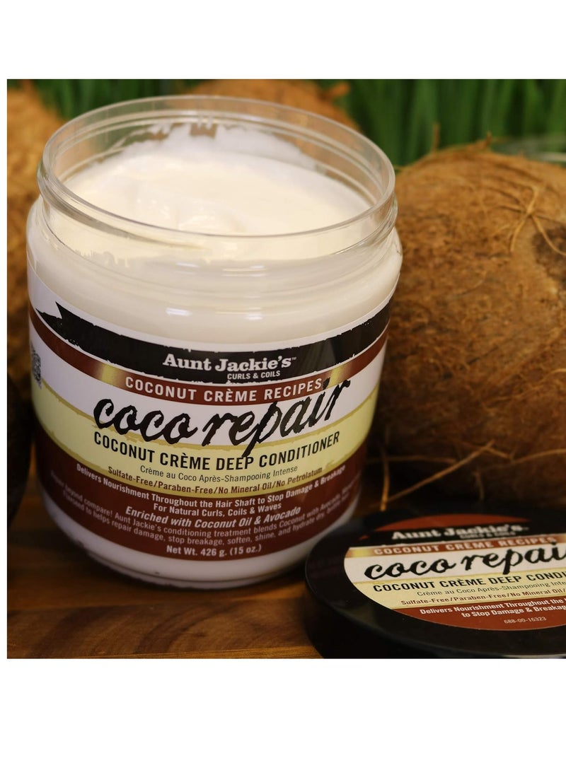 Aunt Jackie's Coconut Crème Recipes Coco Repair Deep Hair Conditioner, Delivers Nourishment, Stops Damage, Breakage for Natural Curls - 511 g / 18 oz