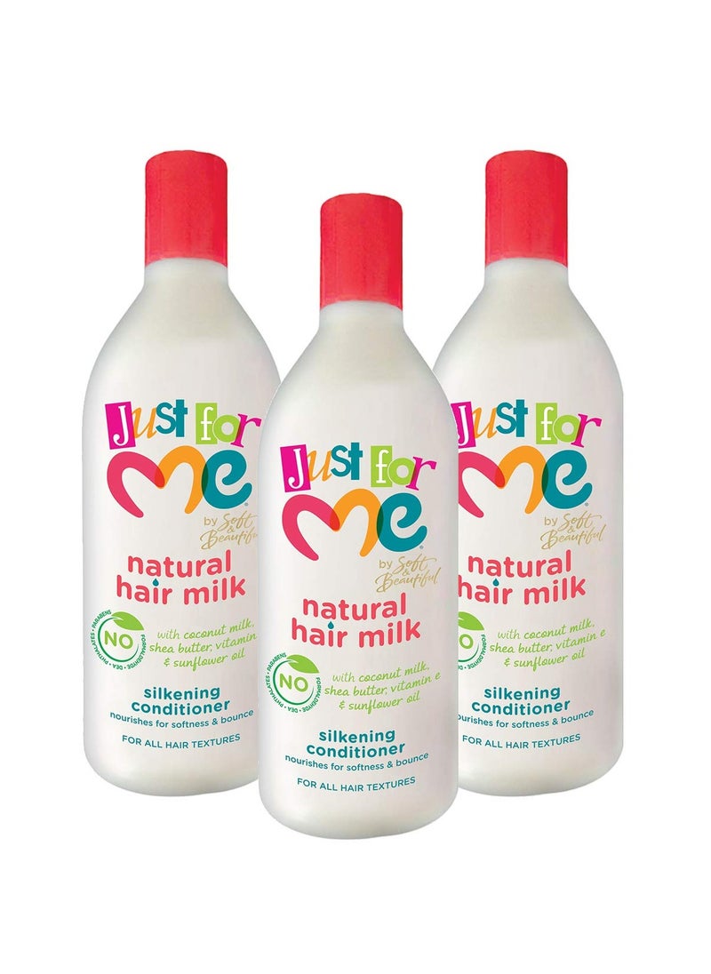 Just For Me Natural Hair Milk Silkening Conditioner, Nourishes For Softness & Bounce, With Coconut Milk, Shea Butter, Vitamin E & Sunflower Oil, 13.5 Ounce (3 Pack)