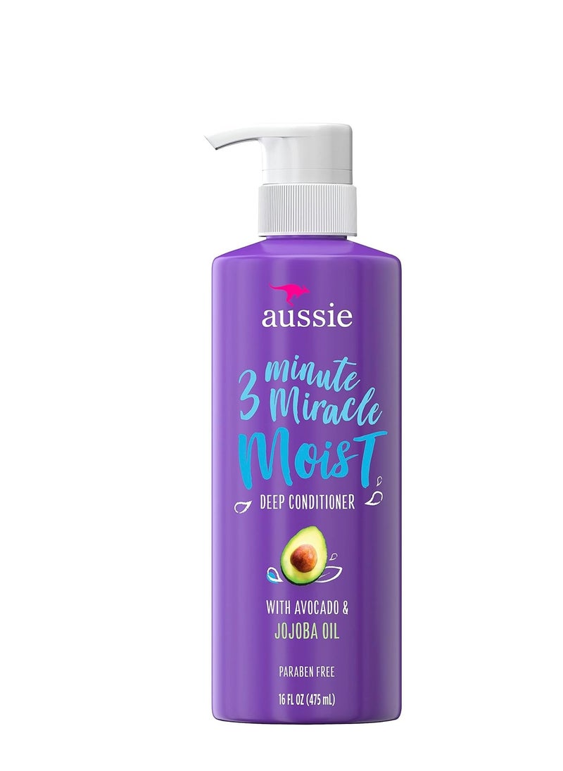 Aussie 3 Minute Miracle Moist Detangling Deep Conditioner Treatment with Avocado Oil, 16 fl oz, Paraben and Sulfate Free