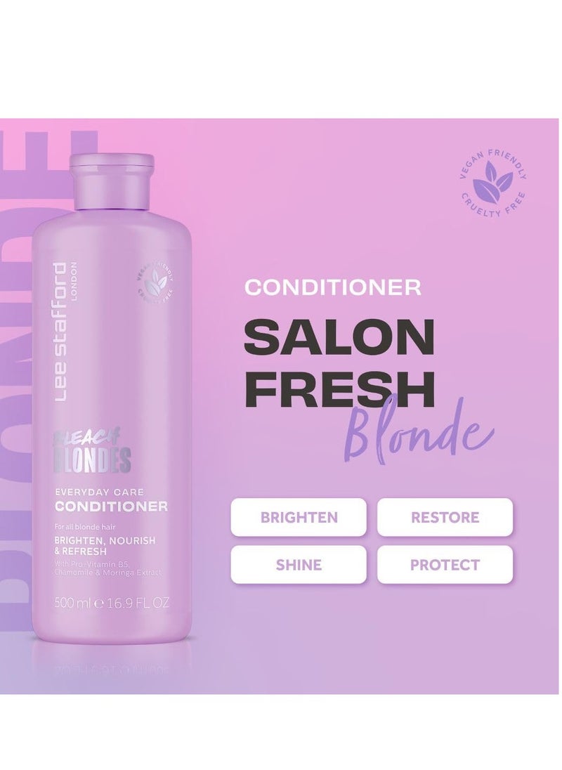 Lee Stafford Daily Blonde Conditioner | Bleach Blondes Everyday Care - Best to Neutralize Yellow Tones, Brighten & Refresh for a Lighter Blonde, Hydrating for Dry, Damaged Colored Hair, 16.7 Fl Oz