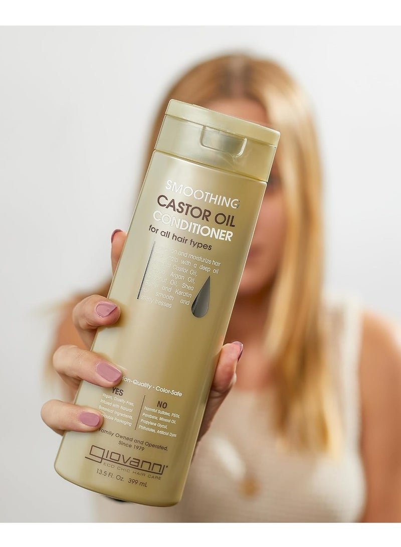 GIOVANNI Smoothing Castor Oil Conditioner All Hair Types, Moisturize Hair & Scalp, Hydrate & Tame Frizz, Jojoba, Argan Oil, Coconut Oil, Shea Butter, Keratin 13.5 fl oz
