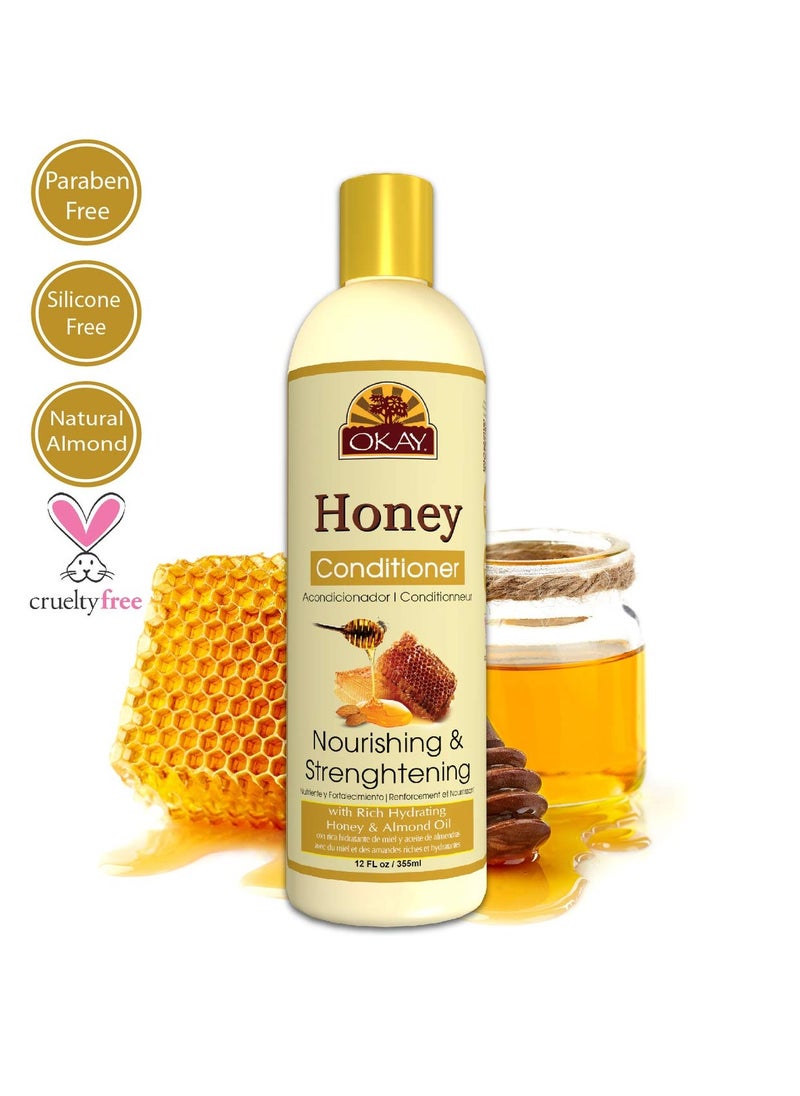OKAY Honey and Almond Nourishing And Strengthening Conditioner Helps Refresh,Revitalize, and Strengthen Hair Sulfate,Silicone,Paraben Free For All Hair Types and Textures Made in USA 12oz