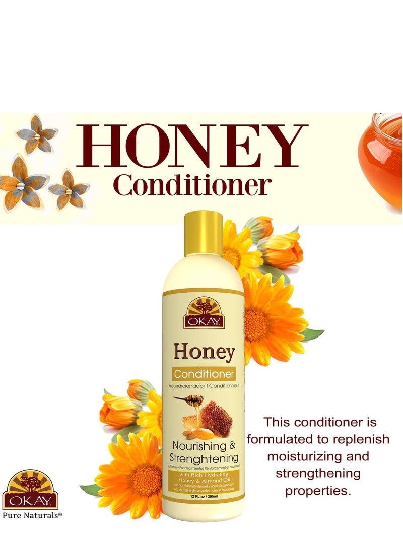 OKAY Honey and Almond Nourishing And Strengthening Conditioner Helps Refresh,Revitalize, and Strengthen Hair Sulfate,Silicone,Paraben Free For All Hair Types and Textures Made in USA 12oz