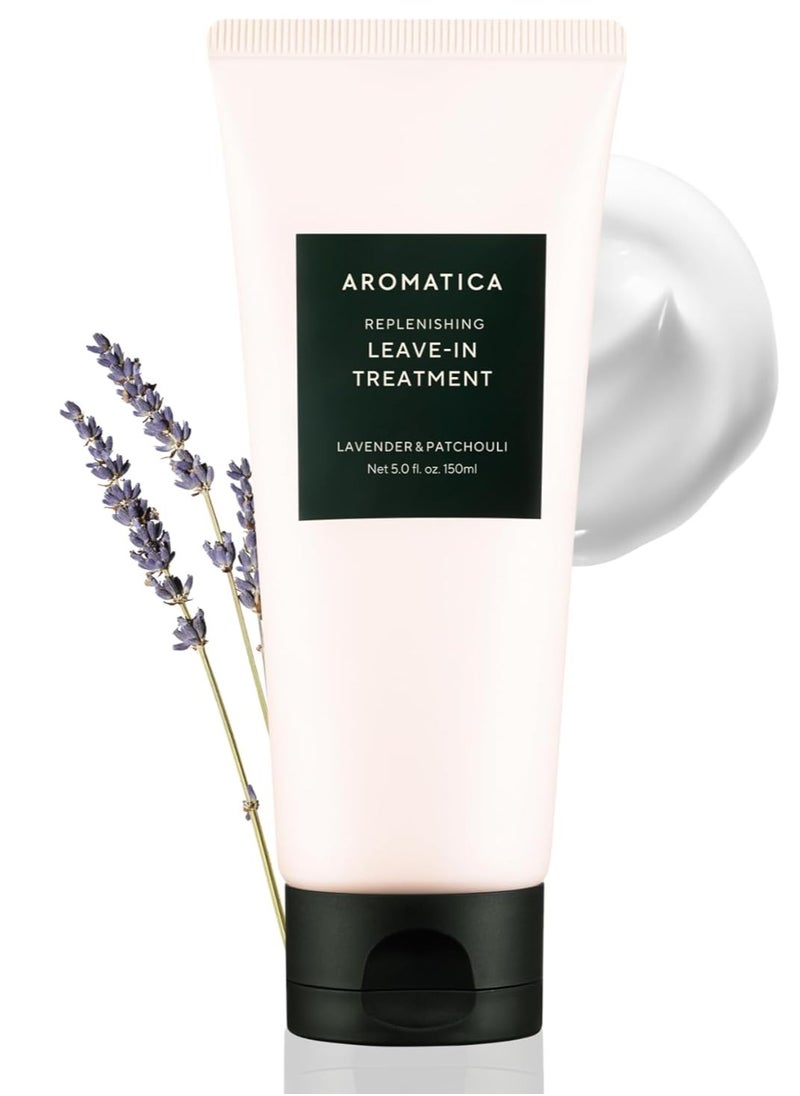 AROMATICA REPLENISHING LEAVE-IN TREATMENT LAVENDER & PATCHOULI 5.0fl oz/150ml - Silicone-Free Leave In Conditioner for Damaged Hair & Heat Protection, No-Rinse Formula