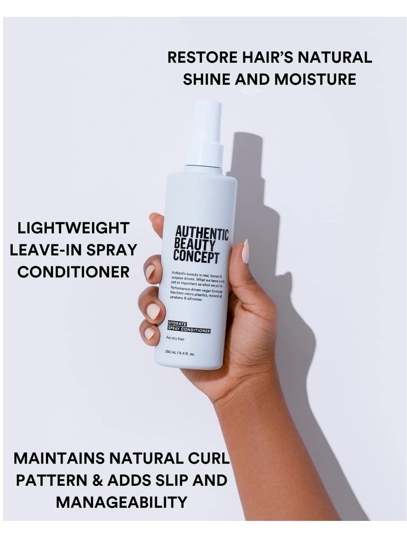 Authentic Beauty Concept Hydrate Spray Conditioner | Lightweight Leave-In Spray | Adds Moisture & Manageability | Normal To Dry or Curly Hair | Vegan & Cruelty-free | Silicone-free | 8.4 fl. oz.