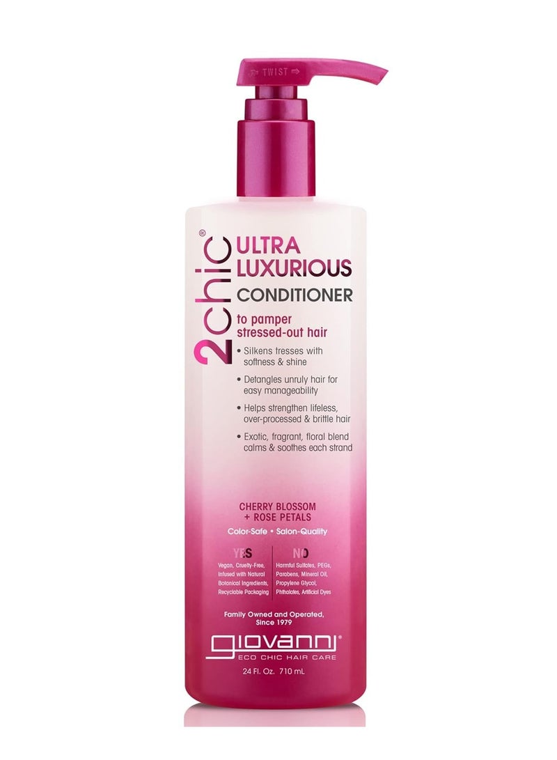 2chic Ultra-Luxurious Conditioner - Calms & Smooths Curly & Wavy Hair, Silkens Tresses, Strengthens Overprocessed Hair, Helps Detangle, Color Safe, Cherry Blossom & Rose Petals 24 fl oz