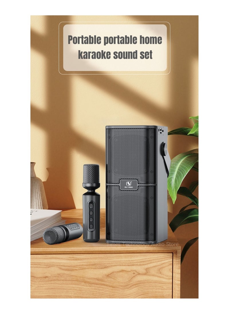 YS 218 Portable Wireless Bluetooth Karaoke Speaker Stereo Bass Dual Microphone