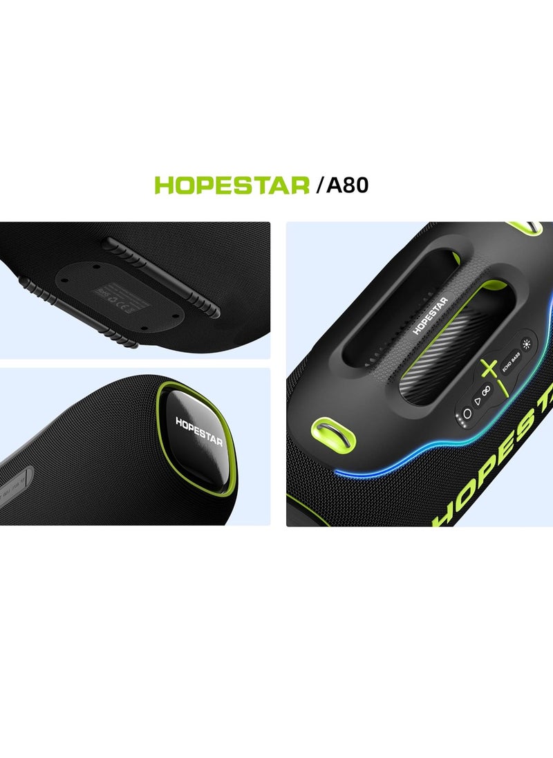 A80 350W Portable Bluetooth 5.3 Speaker with Wireless Mic, 24H Playtime, 30,000mAh Battery, RGB Lights, TWS, IPX6 Waterproof, EQ Control, 10M Range – Perfect for Outdoor Parties, Karaoke, and Events
