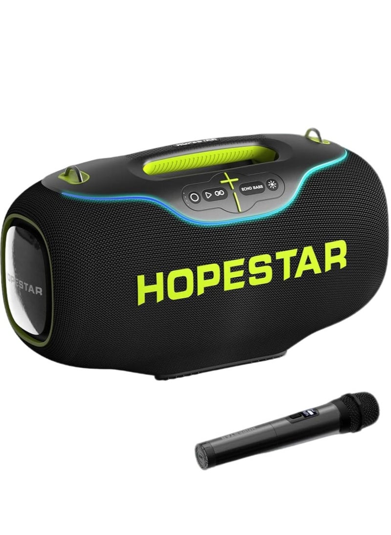 A80 350W Portable Bluetooth 5.3 Speaker with Wireless Mic, 24H Playtime, 30,000mAh Battery, RGB Lights, TWS, IPX6 Waterproof, EQ Control, 10M Range – Perfect for Outdoor Parties, Karaoke, and Events
