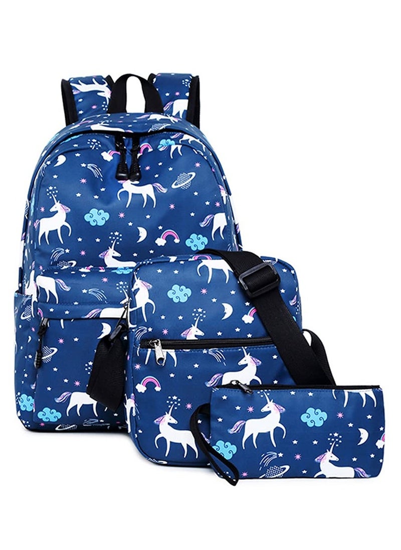 Dream Unicorn School Bag Kids 3-in-1 Bookbag Set, Laptop Backpack Lunch Bag Pencil Case Gift for Teen