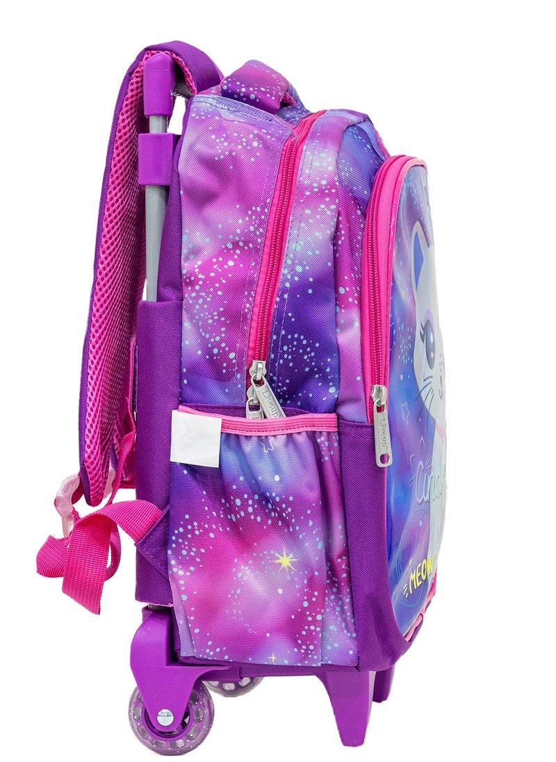 school trolley bag for girls purple colour with pencil case 34*26*9 cm