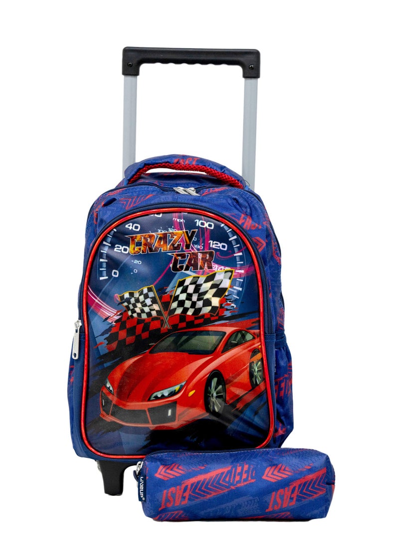 school trolley bag crazy car print  for boys with pencil case 40*30*8 cm