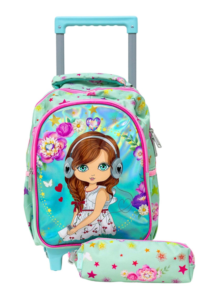 School trolley backpack for girls with pencil case 38*28*15 cm