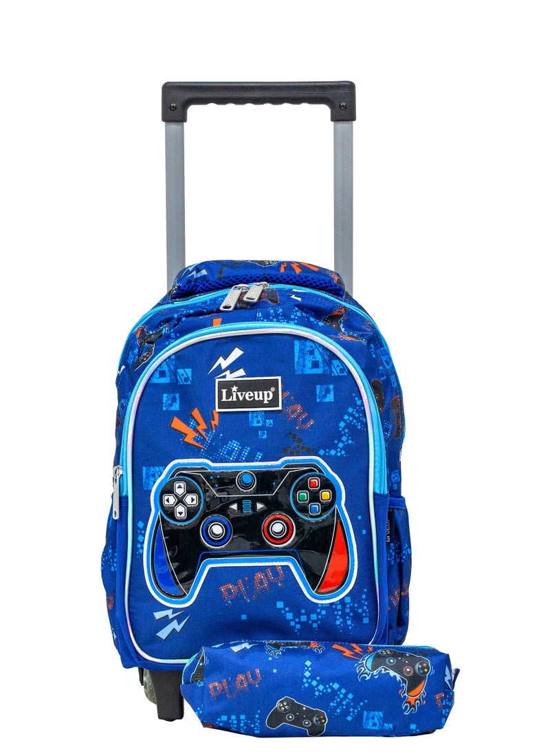 School trolley bag for boys blue colour with pencil case 39*27*7 cm