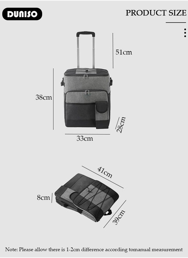 Trolley Cooler Food Bag,Portable Cooler Bag Camping Thermal Insulation Storage Organizer Waterproof & Leakproof Keep Hot & Cold 35L Large Capacity with Pull Rod for Outdoor Travel Camping Picnic Hiking Fishing Beach