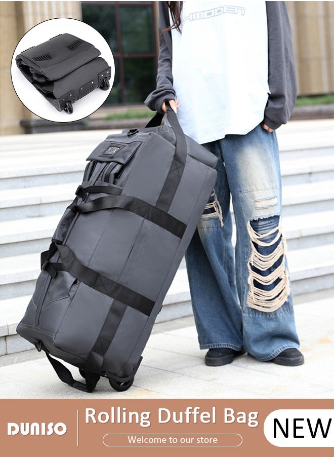 Travel Rolling Duffel Bag Expandable Foldable Bag Luggage With 2 Wheels,Rolling Luggage Bag Carry on Wheeled Suitcase,Lightweight Large Shoulder Weekender Overnight Bag for Men Women Shopping, Gym, Camping, Travel or Business Trip